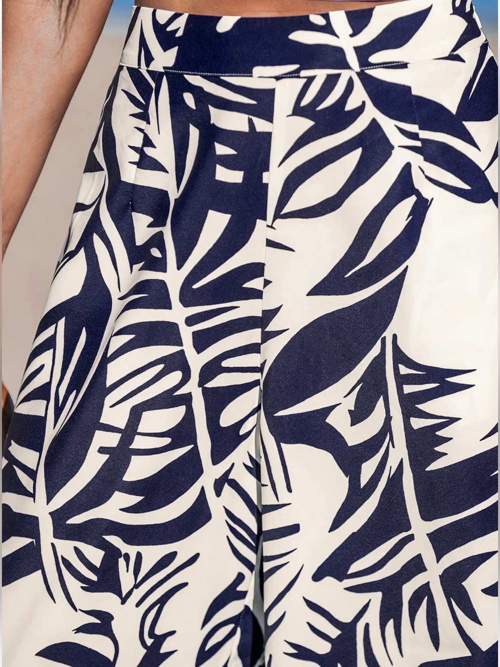 Cupshe High-Waist Navy & Cream Tropical Wide-Leg Pants - Picture 4 of 5
